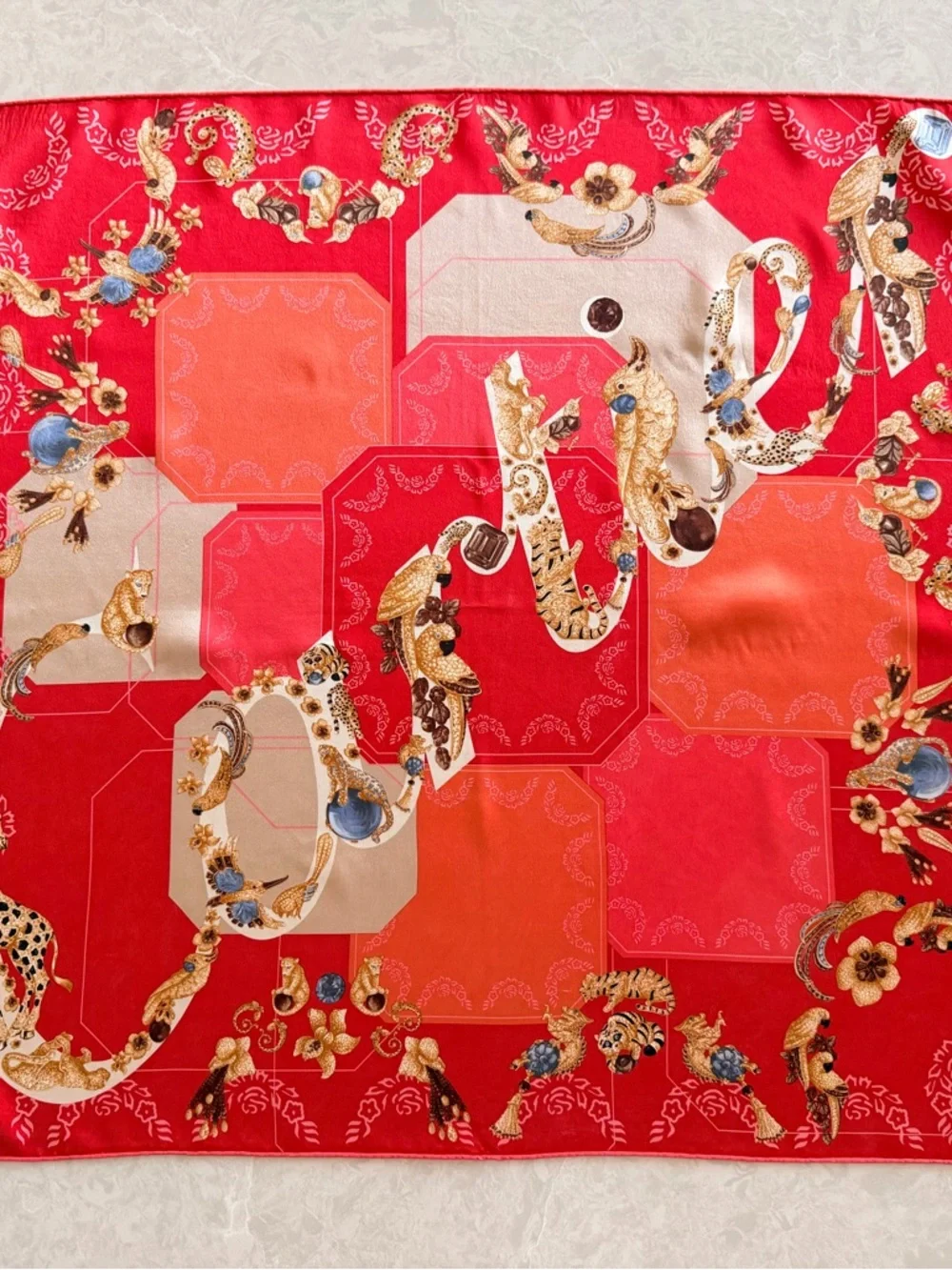 Cartier Silk Scarf Red Jewel Print